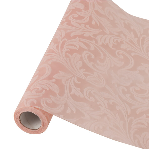 Runner Da Tavola Damascato A Strisce Beige 30x160 Cm - 100% Poliestere Con Nappe - Lavabile In Lavatrice